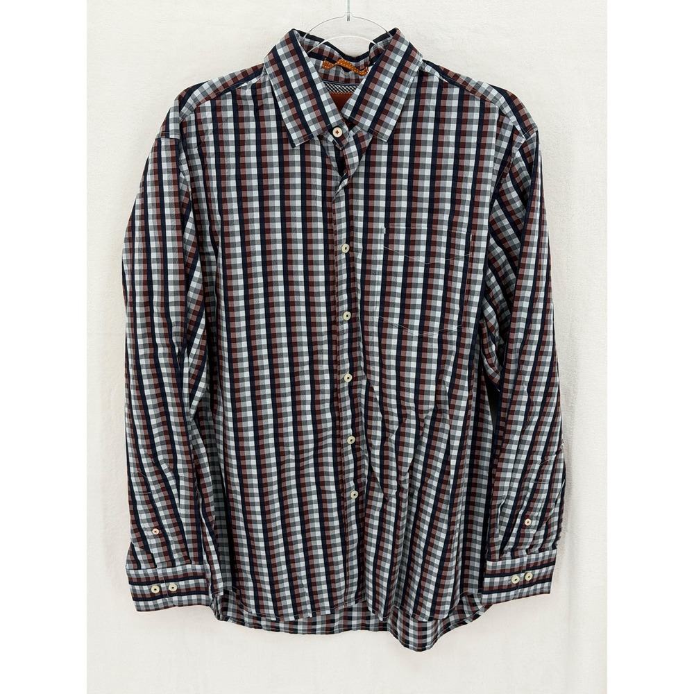 Tommy Bahama Shirt Mens Large Navy Red Check Button Up Long Sleeve Cotton Casual